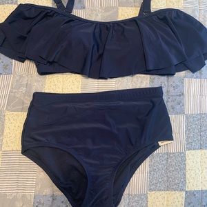 Sexy Two Piece Shoulder Ruffle Bikini Top & Bottom